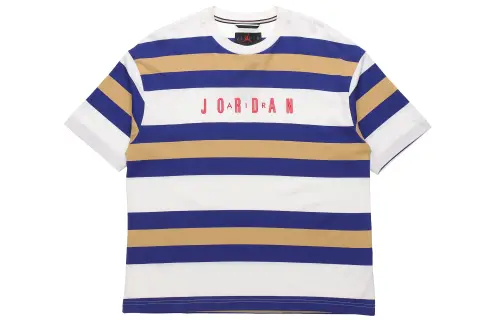 Jordan T Shirts Men's White/Path Red Crew Neck Moderate Straight Fit