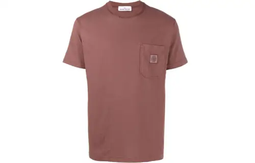 STONE ISLAND T Shirts Men's Red Brown Crew Neck Moderate Straight Fit