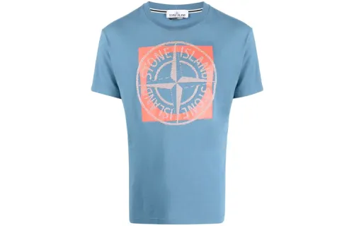 STONE ISLAND T Shirts Men's Blue Crew Neck Moderate Straight Fit