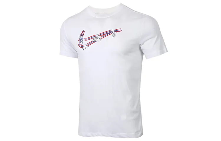 Nike T-Shirts Men's White Crew Neck Moderate Straight Fit