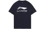 Li Ning Sports Fashion Collection T Shirts Men's Ink Blue Crew Neck Moderate Straight Fit