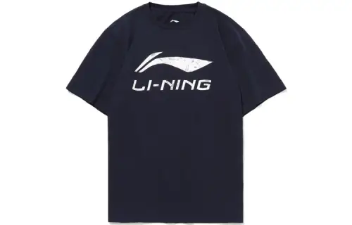 Li Ning Sports Fashion Collection T Shirts Men's Ink Blue Crew Neck Moderate Straight Fit