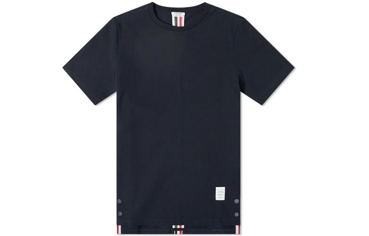 THOM BROWNE Tom Brown solid color striped cotton round neck short-sleeved T-shirt men's navy blue