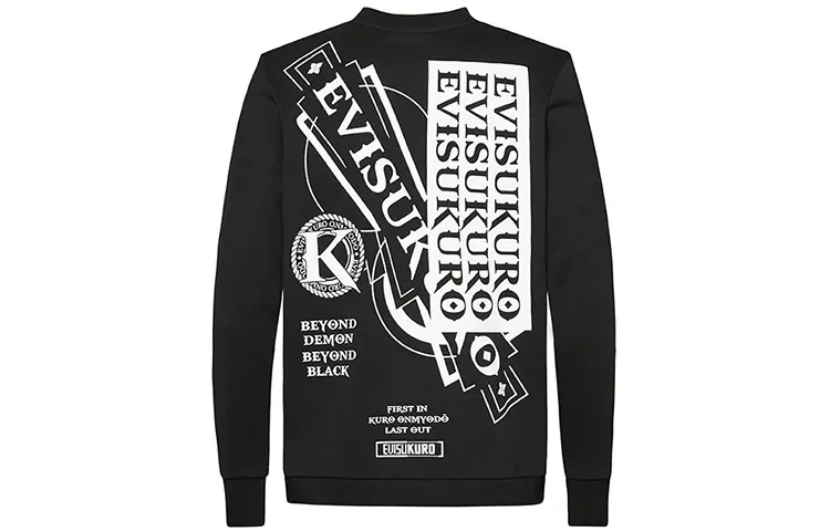 EVISU Sweatshirts Men's Black Crew Neck Moderate Heavyweight