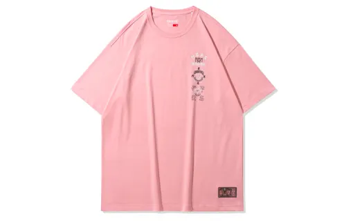 Li Ning T Shirts Men's Butterfly Pink Crew Neck Moderate Straight Fit