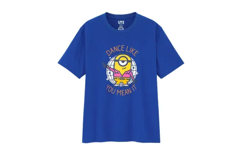 UNIQLO Print Straight Fit T Shirt Unisex Sea Blue