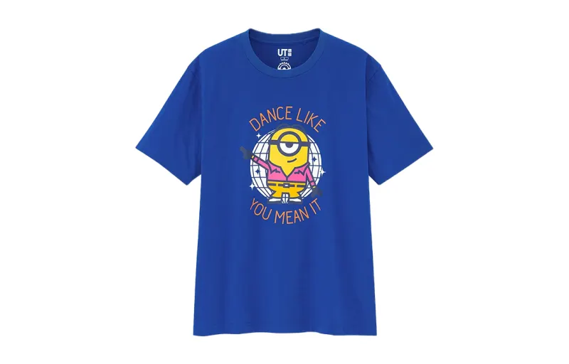 UNIQLO Print Straight Fit T Shirt Unisex Sea Blue