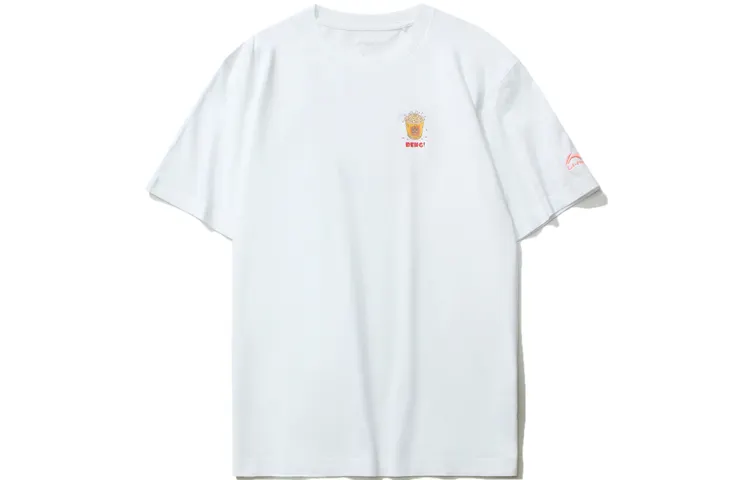 Li Ning Sports Fashion Collection T Shirts Men's White Crew Neck Moderate Straight Fit