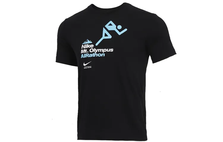 Nike T-Shirts Men's Black Crew Neck Moderate Straight Fit