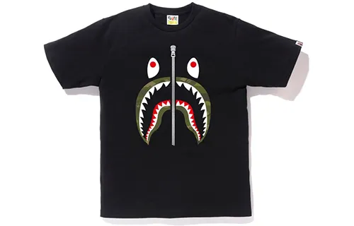 A BATHING APE Shark series Gradation Camo Shark Tee green camouflage short-sleeved T-shirt, same style for men and women, black