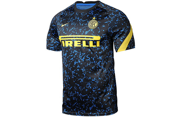 Nike 20-21 season Inter Milan warm-up short-sleeved T-shirt, men's blue and black