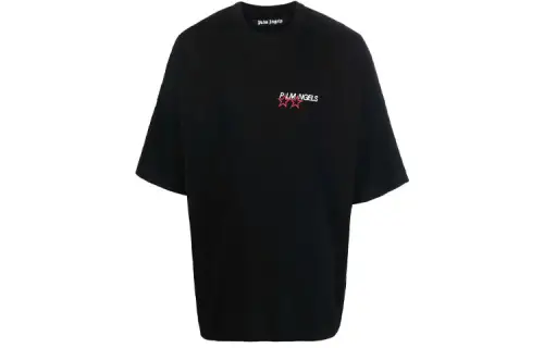 PALM ANGELS T Shirts Men's Black Crew Neck Moderate Straight Fit