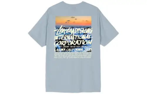 Stussy T Shirts Unisex Slate Color Crew Neck Moderate Straight Fit