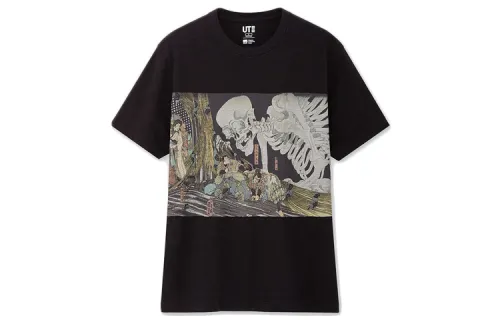 UNIQLO T Shirts Unisex Black Crew Neck Moderate Straight Fit