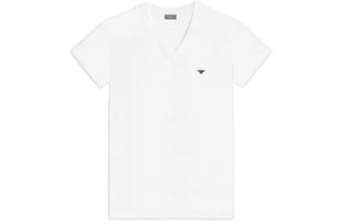 DIOR Quarterly New Products T Shirts Men's White V Neck Moderate Straight Fit