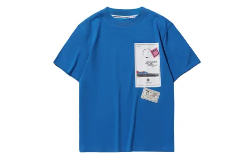 Li Ning T Shirts Unisex Space Blue Crew Neck Moderate Straight Fit