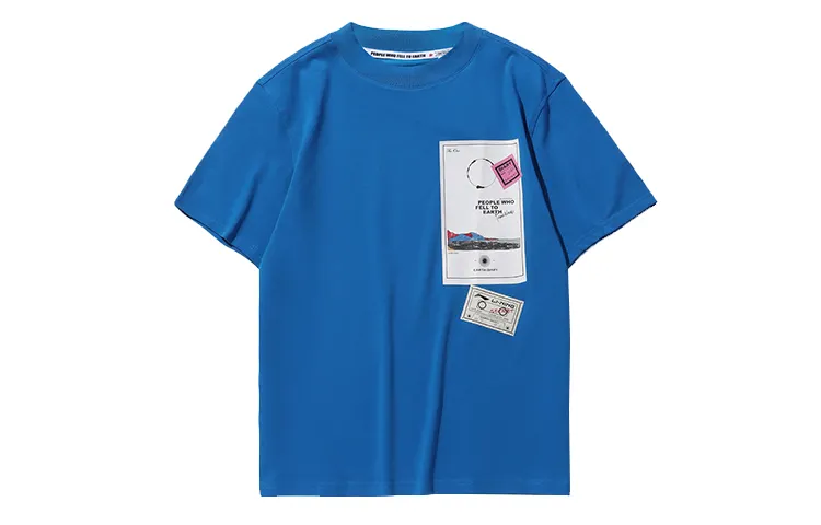 Li Ning T Shirts Unisex Space Blue Crew Neck Moderate Straight Fit