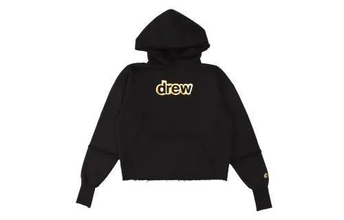 Drew House Deconstructed Golden China Limited, Gold Stamped Letter, Distressed Hem Fleece Lined Pullover Sweatshirt