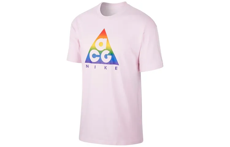 Nike ACG T-Shirts Men's Pink Crew Neck Moderate Straight Fit
