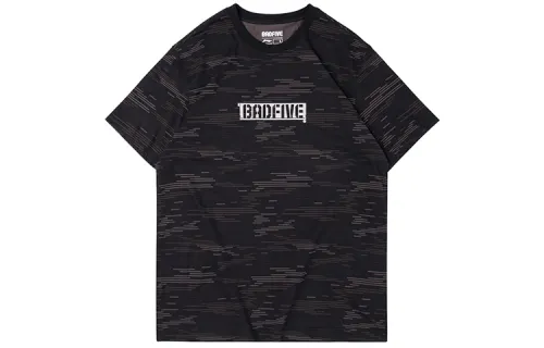 Li Ning T Shirts Men's Black Camouflage Crew Neck Moderate Straight Fit