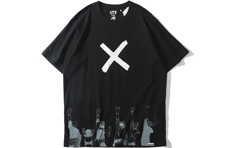 UNIQLO T Shirts Unisex Black Crew Neck Moderate Straight Fit