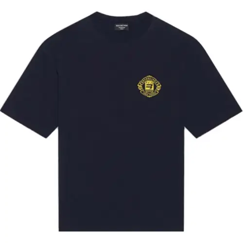 Balenciaga T Shirts Men's Dark Blue Crew Neck Moderate Straight Fit