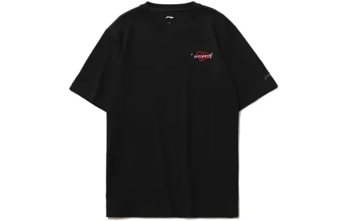 Li Ning Sports Fashion Collection T Shirts Unisex Black Crew Neck Moderate Straight Fit