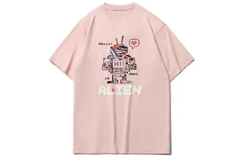 Li Ning Sports Fashion Collection T Shirts Unisex Light Pink Red Crew Neck Moderate Straight Fit