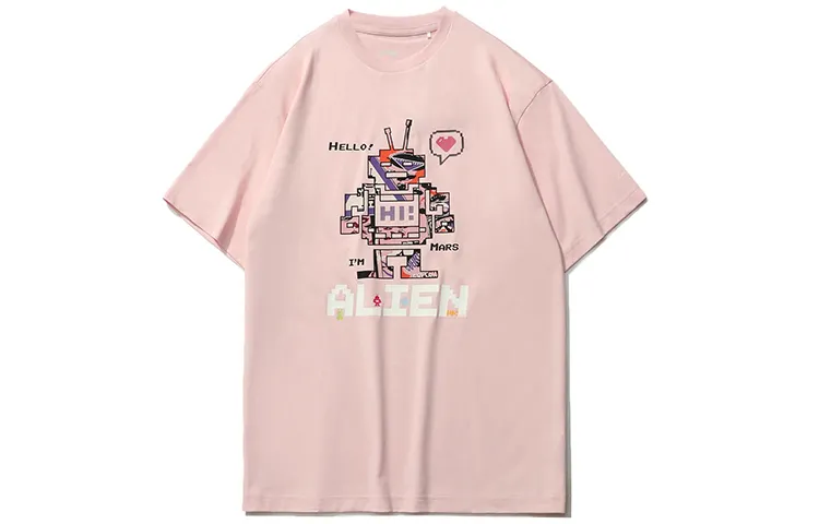 Li Ning Sports Fashion Collection T Shirts Unisex Light Pink Red Crew Neck Moderate Straight Fit
