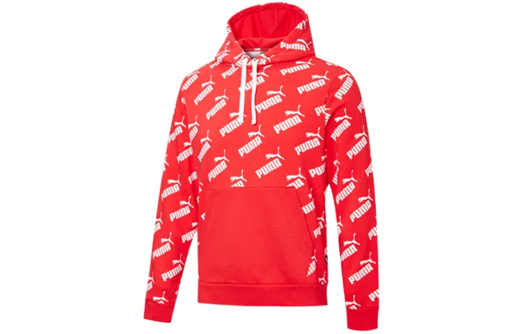 PUMA Sweatshirts Men's Bright Red Hooded Moderate Regular