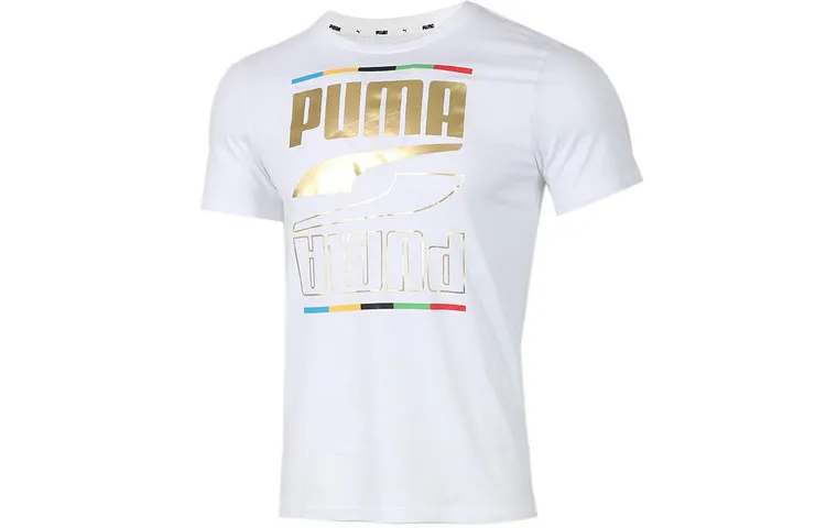 PUMA FC Red Bull Salzburg T-Shirts Men's White Crew Neck Thin Straight Fit