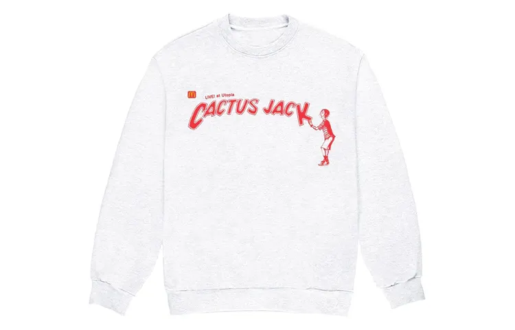Travis Scott X McDonald's Sweatshirts Unisex Light Gray Crew Neck Moderate Regular
