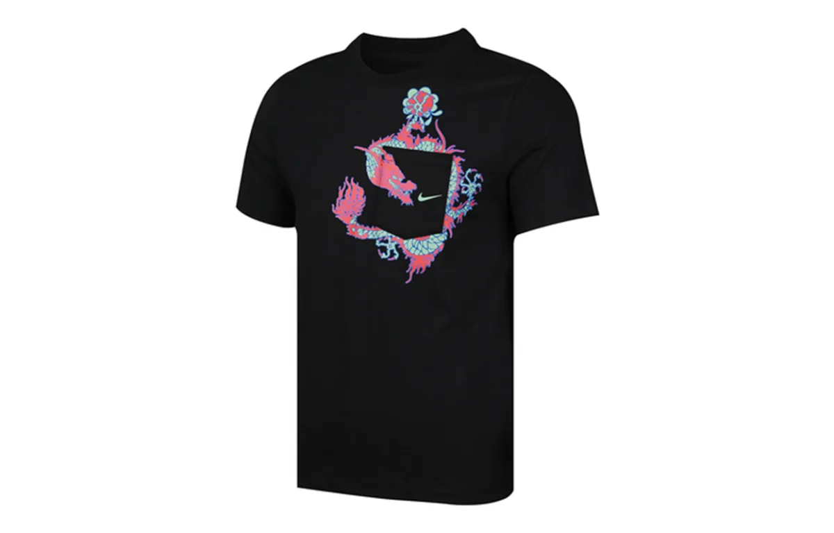 Nike T-Shirts Men's Black Crew Neck Moderate Straight Fit