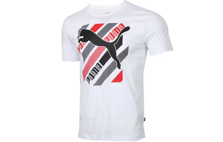 PUMA T-Shirts Men's White Crew Neck Moderate Straight Fit