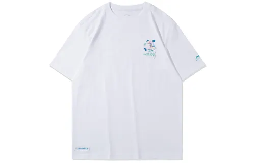 Li Ning Sports Fashion Collection T Shirts Men's White Crew Neck Moderate Straight Fit