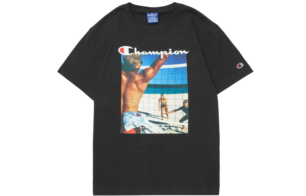 Champion T-Shirts Unisex Black Crew Neck Moderate Straight Fit
