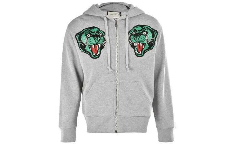 GUCCI Sweatshirts Men's Gray Hooded Moderate Cardigan