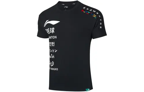 Li Ning T Shirts Men's Black Crew Neck Moderate Straight Fit
