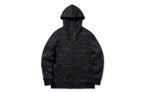 Li Ning Sweatshirts Men's Black Camouflage Hooded Moderate Cardigan