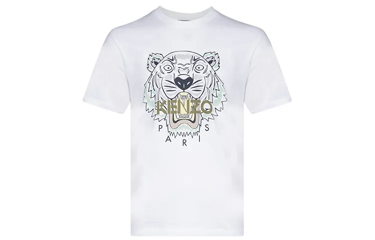 KENZO Classic Tiger Head T Shirts Men's White Crew Neck Moderate Straight Fit