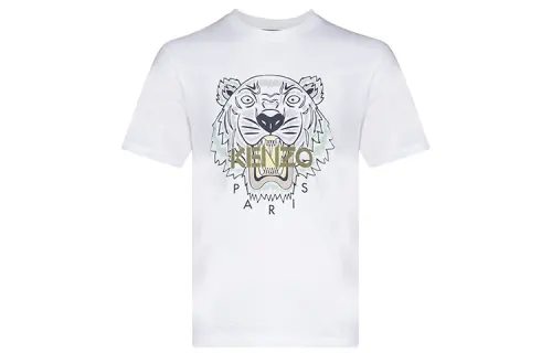 KENZO Classic Tiger Head T Shirts Men's White Crew Neck Moderate Straight Fit