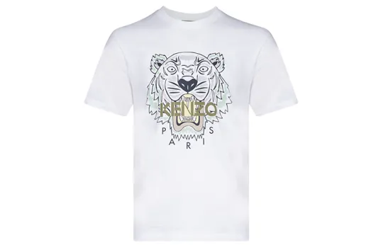 KENZO Classic Tiger Head T Shirts Men's White Crew Neck Moderate Straight Fit