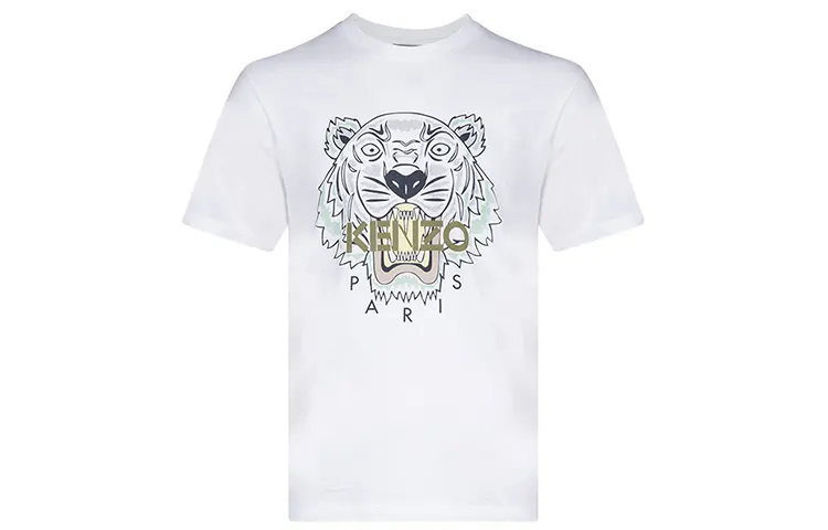 KENZO Classic Tiger Head T Shirts Men's White Crew Neck Moderate Straight Fit