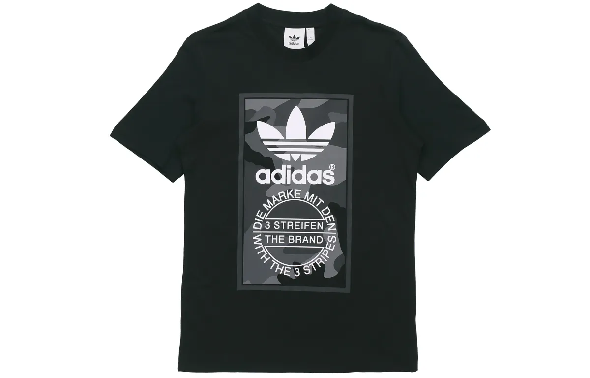Adidas Originals Tongue Mark T-Shirts Men's Black Crew Neck Moderate Straight Fit