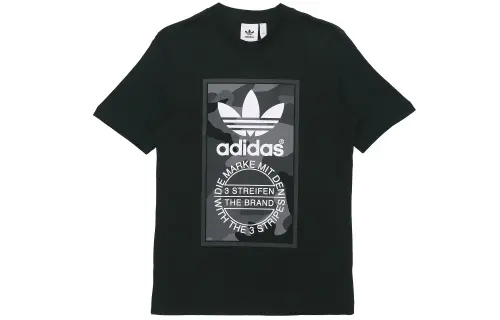 Adidas Originals Tongue Mark T Shirts Men's Black Crew Neck Moderate Straight Fit