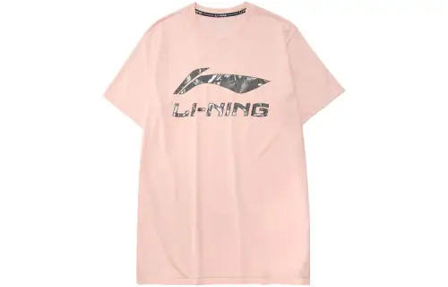 Li Ning Sports Fashion Collection T Shirts Men's Pink Crew Neck Moderate Straight Fit