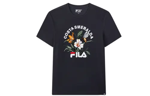 FILA T Shirts Men's Navy Blue Crew Neck Moderate Straight Fit