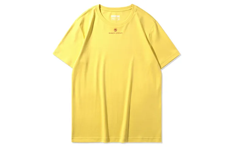 Li Ning T Shirts Men's Milk Candies Yellow Crew Neck Moderate Straight Fit