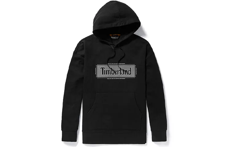 Timberland Letter Logo Print Hooded Pullover Sweatshirt Black