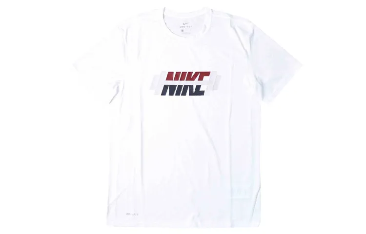 Nike T-Shirts Men's White Crew Neck Moderate Straight Fit